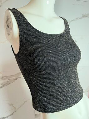 Dynamite Sleeveless Gold Metallic Black Ribbed Crop Top Size S. Date Night Party